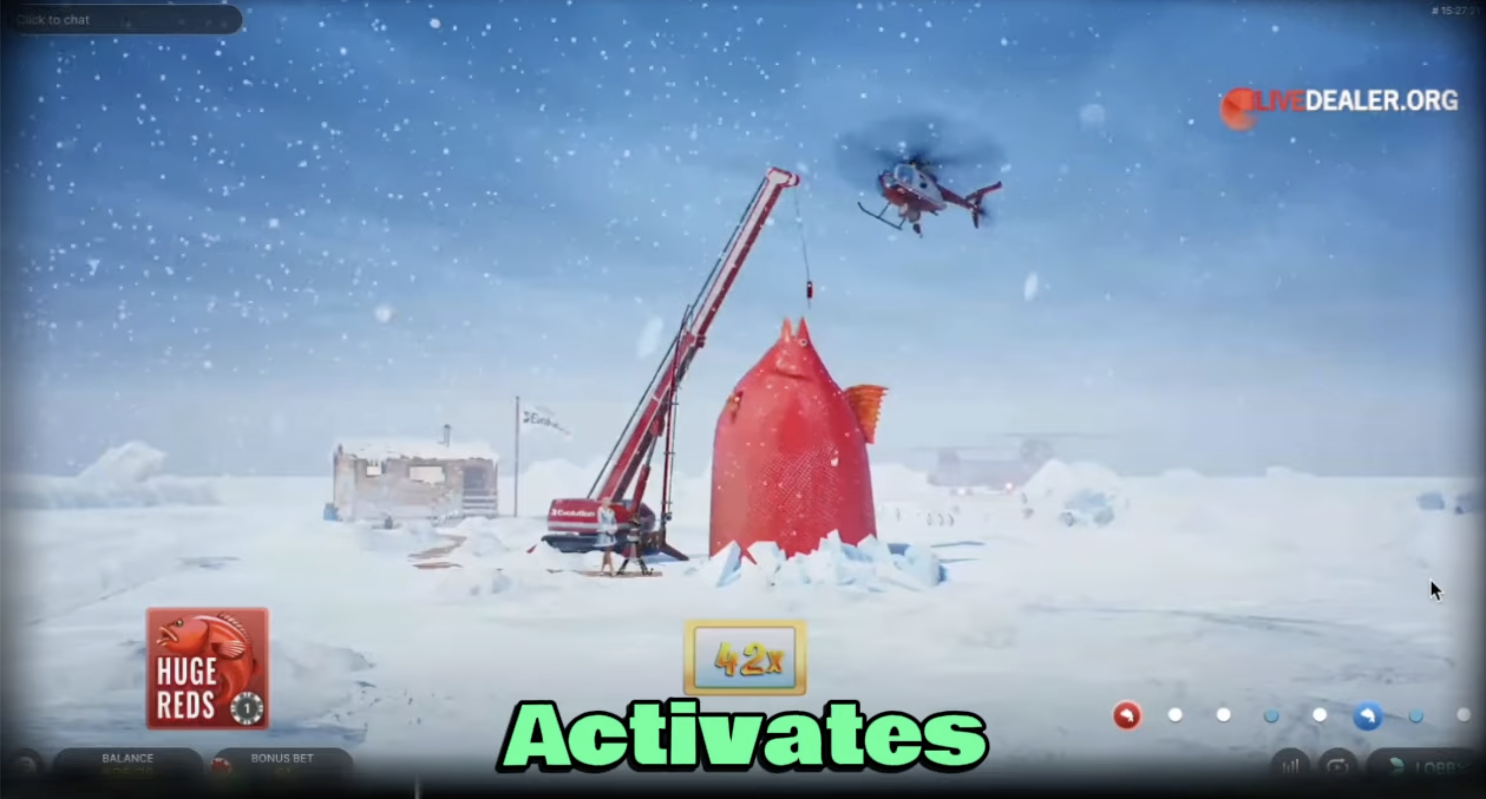 Ice Fishing Casino live game show — studio and wheel view